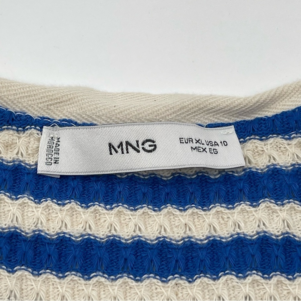 MNG Mango Blue/ Cream Stripe Jersey Sweater Midi Dress Sz US 10 Short Sleeve - Picture 9 of 13